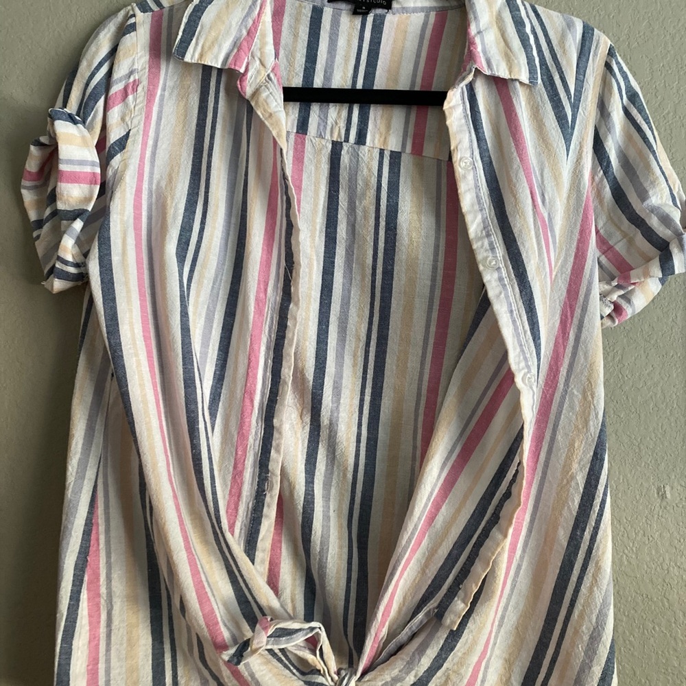 Button-Up Striped Blouse
